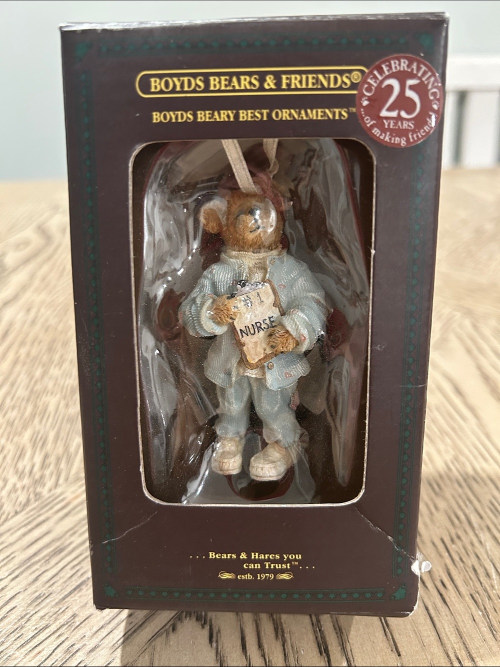 Boyds Bears Nurse Bear Ornament in Light Blue and Brown